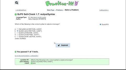 Java Practice-it Introduction to Java Programming | Self-Check 1.7 outputSyntax