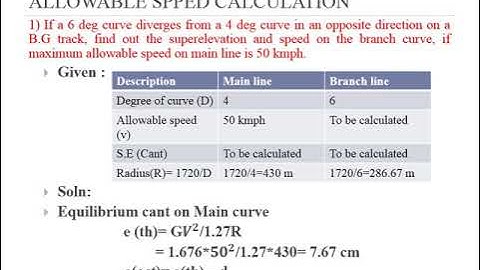 Numericals on Railway ,Super elevation and permissible speed calculation.