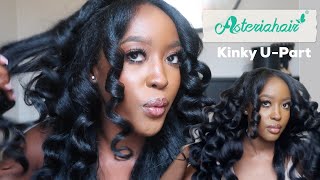 MOST NATURAL U-PART 😍 ADDING WAND CURLS TO KINKY STRAIGHT U-PART WIG | ASTERIA HAIR