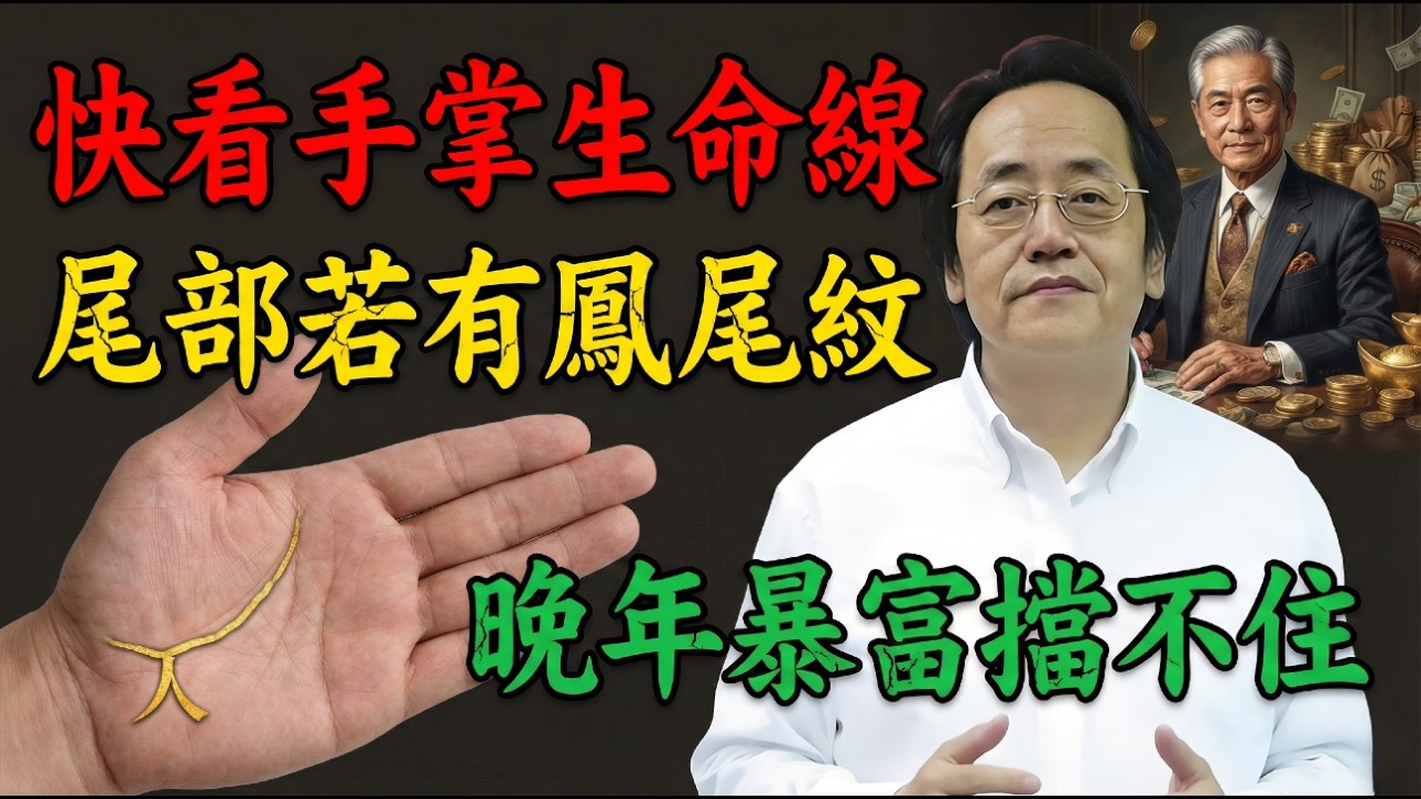 倪海廈：手有「鳳尾紋」，富貴不求人！生命線尾端分叉，中年後運勢大爆發，越老越風光。#倪海廈 #倪海厦 #手相 #改運 #2026運勢 #中年運勢 #鳳尾紋 #生命線分叉 #掃把星 #陽氣內陷