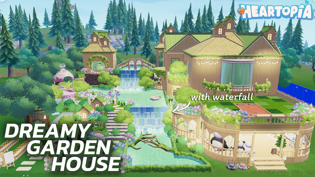 Dreamy Garden House with Waterfall | Full Long Build | Heartopia