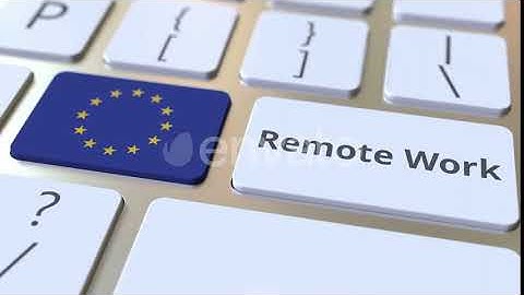 Remote Work Text and Flag of the EU on the Computer Keyboard | Motion Graphics - Envato elements