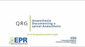 Anaesthesia: Documenting a spinal anaesthetic - EPR Quick Reference Guide (QRG)