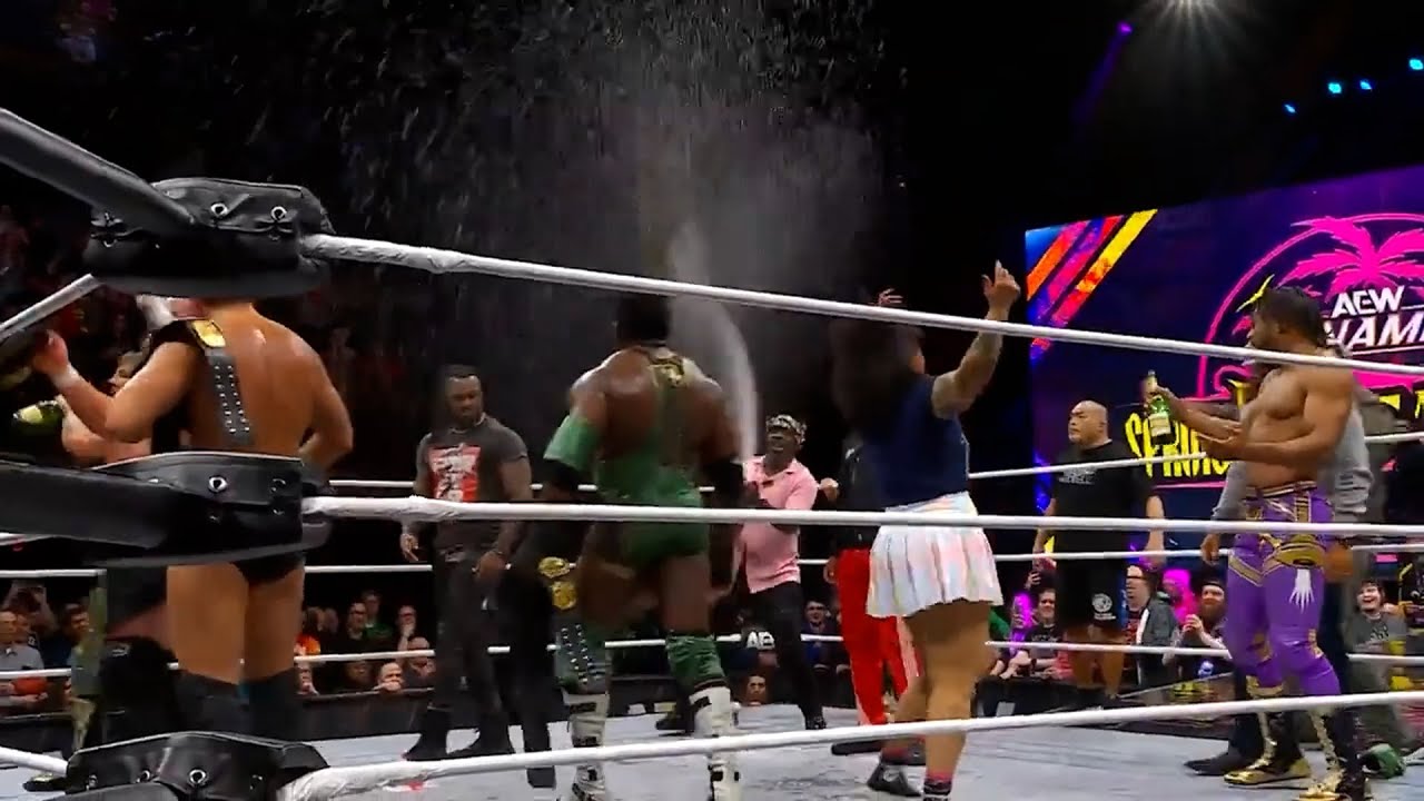 The AEW Locker room celebrate with the New Trios Champions | AEW ...