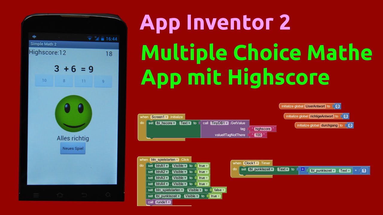 Android Multiple Choice Mathe App mit Highscore App Inventor 2