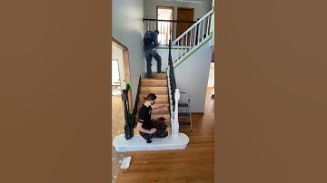 Painting our existing stair railing #staircase #painting  #blackandwhite