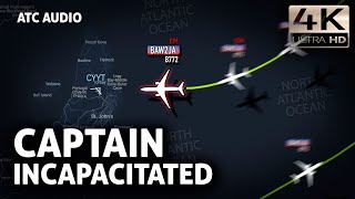 CAPTAIN INCAPACITATED over Atlantic Ocean. British Airways Boeing 777. Real ATC Audio