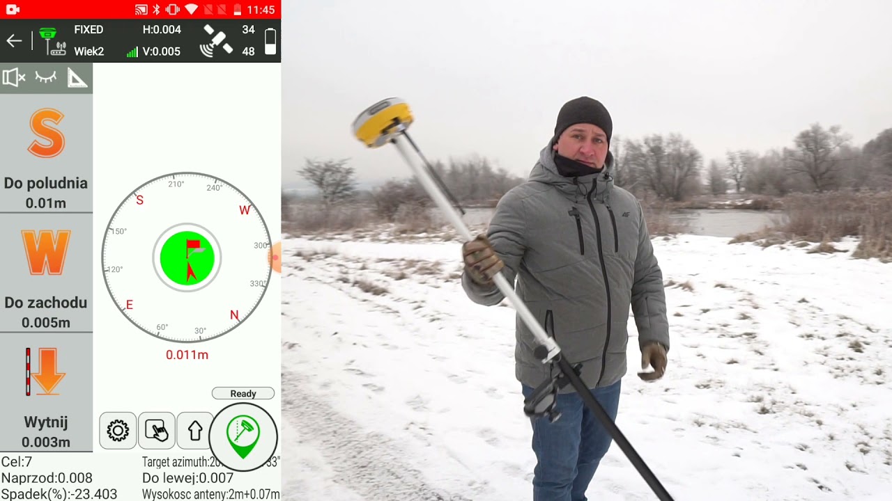 Tyczenie punktu odbiornikiem RTK GNSS SIRIUS od Art-Geo, wyposażonym w IMU.