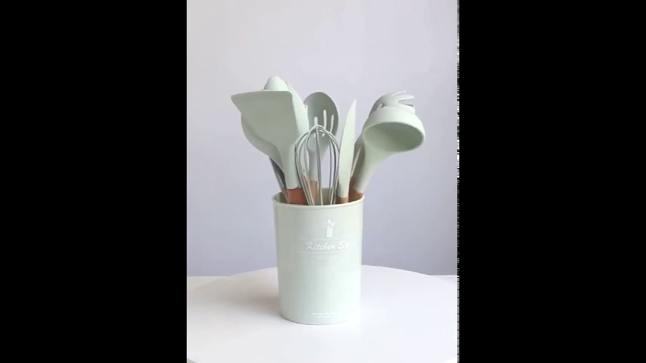 91012PCS Silicone Cooking Utensils Set Non stick Spatula Shovel Wooden Handle Cooking Tools Set With