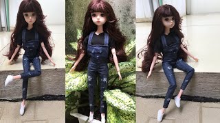 May quần yếm jean,áo thun cho búp bê/ sewing jeans overalls, T-shirts for dolls / 27 NGUYỄN LY TV