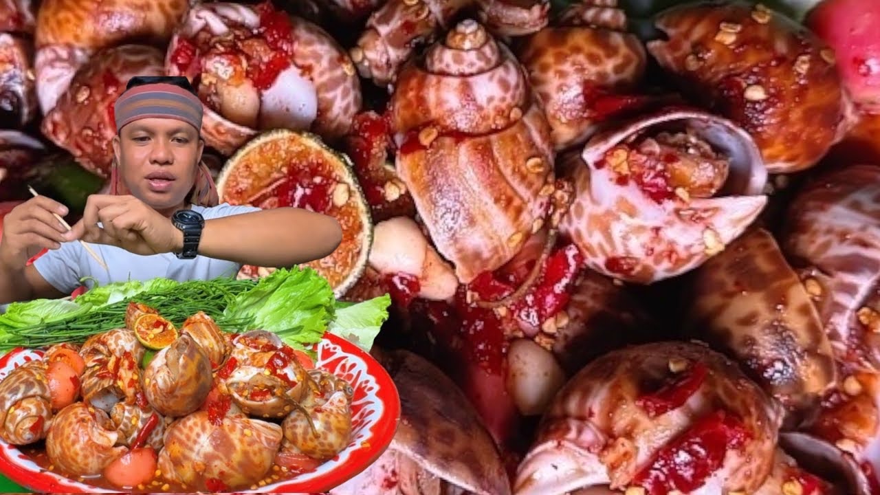 หอยหวานตำใส่น้ำปลาร้านัวๆพริกเผ็ดๆแกล้มกับผักกรอบๆ