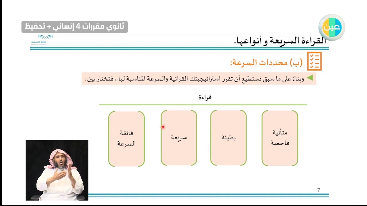 دروس عين مراجعة القراءة السريعه وانوعها اللغه العربية 4 الكفايات اللغوية ثانوي مقررات 4انساني Youtube