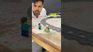 Lego High Speed Passenger Train Loco Pilot Brother Helping Old Man Cross On Tracks