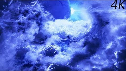 Flying Through Abstract Blue Clouds to Mysterious Planet with Star Shine on Background | Motion