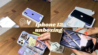 iPhone 12 (PURPLE) Unboxing + accessories | BORAHAE 💜