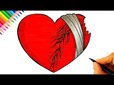 Yaralı Kalp Çizimi 💔 Kırık Kalp Çizimi - Broken Heart Drawing - How To Draw a Broken Heart