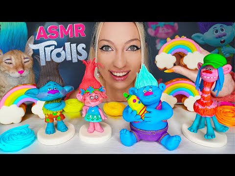 ASMR EATING EDIBLE TROLLS, RAINBOW DESSERT, CAKE, 트롤, 먹을 수 있는, 과자 (SWEET FOOD, CHOCOLATE) MUKBANG 먹방