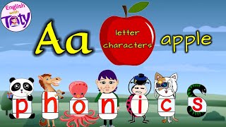 phonics song with TWO Words | A for apple | ABC song with no music | letter characters