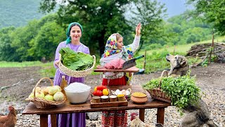 С фермы на стол: сбор овощей и приготовление фаршированных виноградных листьев в деревне