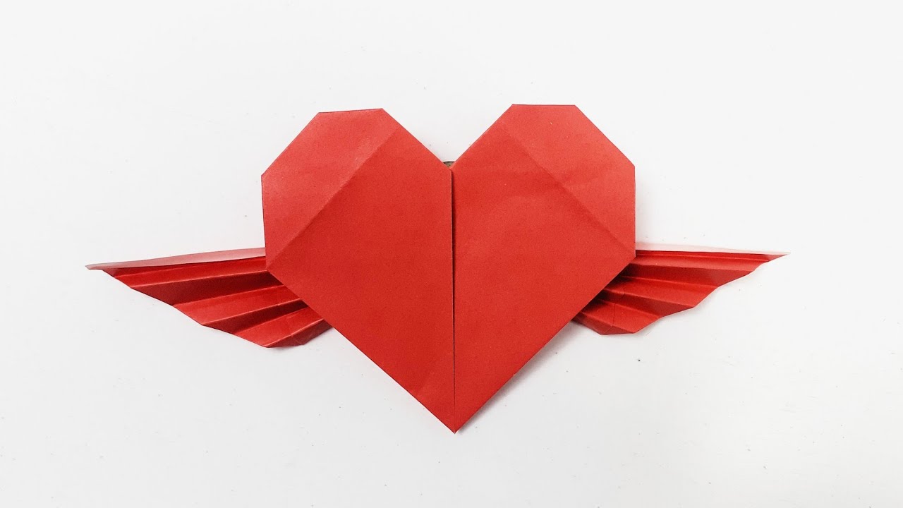 Easy Origami Heart With Wing Tutorial Youtube