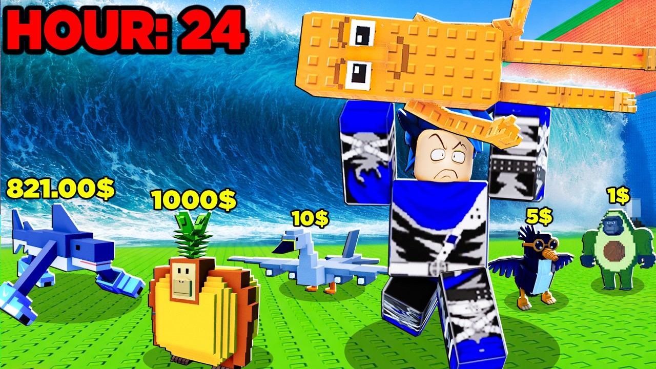 I SPENT 24 HOURS ESCAPING A TSUNAMI TO GET BRAINROTS