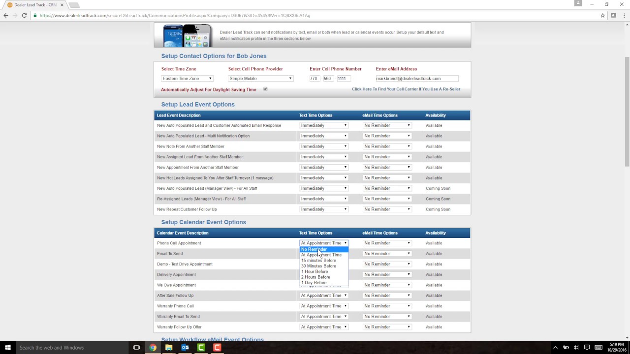 Dealer Lead Track Setup Text and eMail Notification Profile YouTube