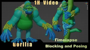 1H Timelapse blocking and posing a Gorilla in Blender with Blocksurfaces addon #sculpture #blender