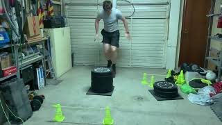 Split Jump to Stagger Stance Quick Switch to Explosive Step to Box with Knee Drive