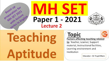 SET EXAM Paper 1 |  Teaching Aptitude (Factors affecting Teaching - Learning ) - Unit 1  in English.