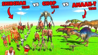 SHINCHAN vs CHOP vs AMAAN TEAM in Animal Revolt Battle Simulator MECHA SHARK, TREX, BRACHIOSAURUS