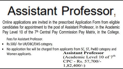 With 7th CPC (Rs 57,700 pm) Permanent Assistant Professor Vacancies in Govt. College | PG/UGC NET