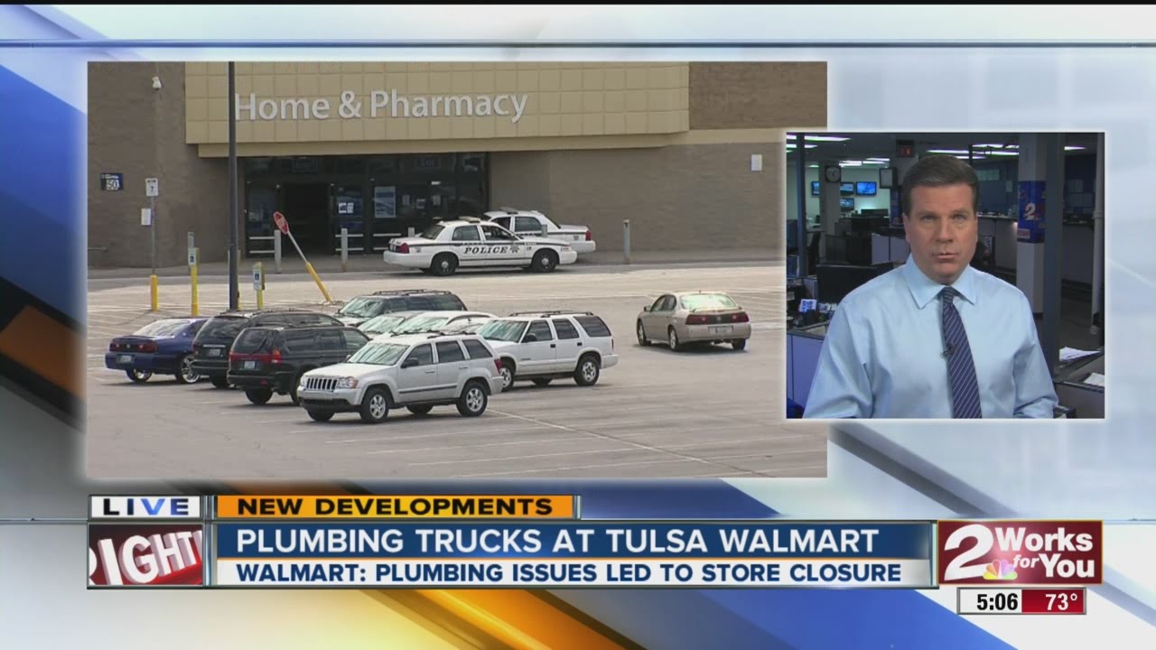 Plumbing truck parks in front of Tulsa Walmart