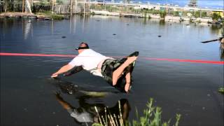Slow Motion Gator Catch Jumping from Slackline