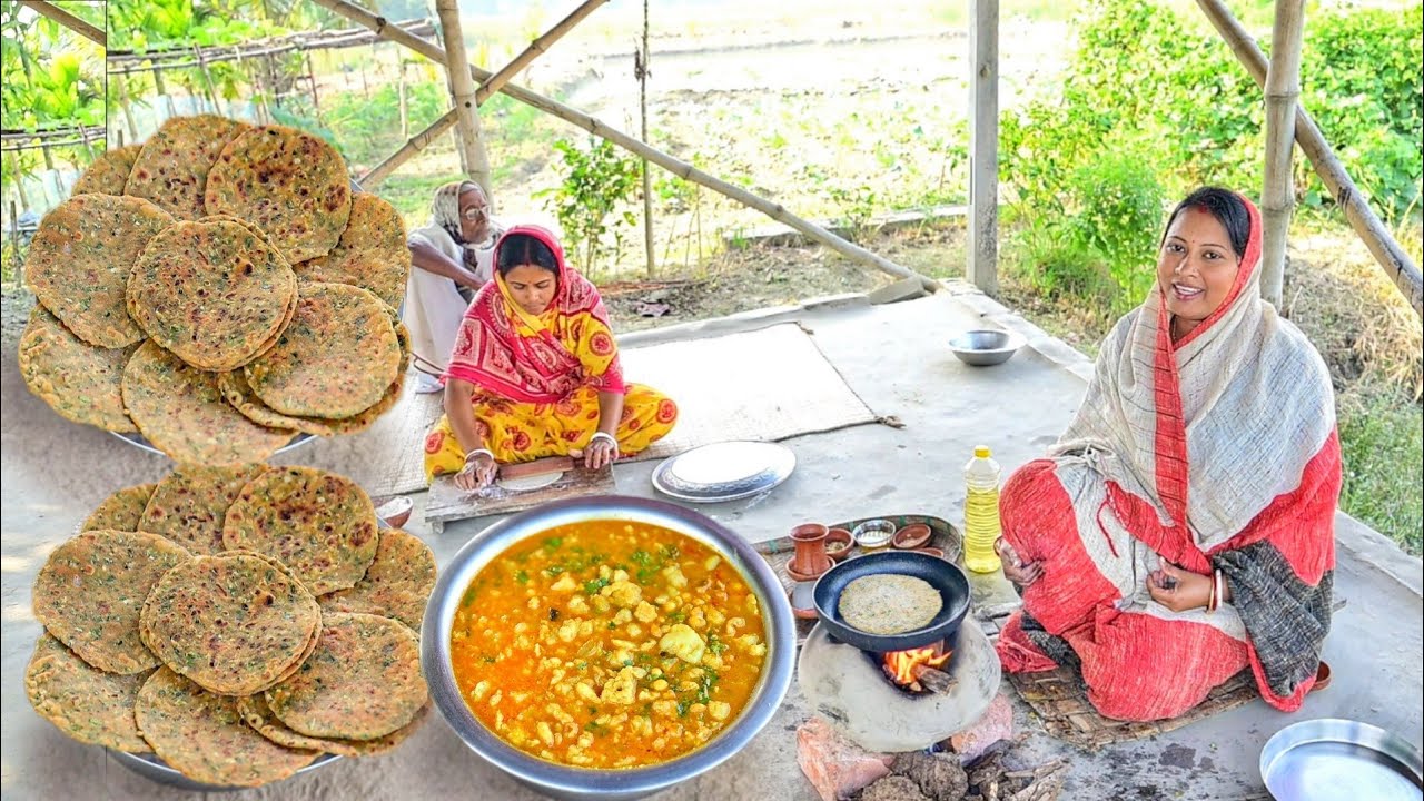 মেথি শাকের পরোটা সাথে খাসির চর্বি দিয়ে ঘুগনি রান্না আর জমিয়ে সবাইমিলে খাওয়া দাওয়া