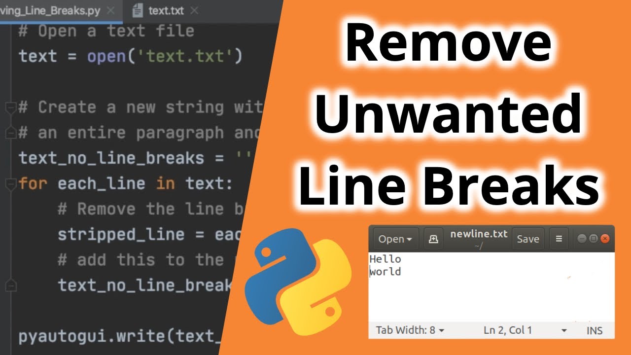Removing Line Breaks With Python! (& Automation Feature With Txt Files) -  Youtube