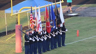 Hawk Battalion 10 Man Color Guard And Sabre Team At Football Game.