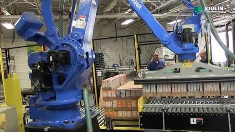 Boxes Wrapped with Plastic Palletizing with Joulin vacuum Gripper