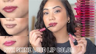 NEW NYX SHINE LOUD HIGH SHINE LIP COLOR | SWATCHES AND REVIEW | MEDIUM SKIN
