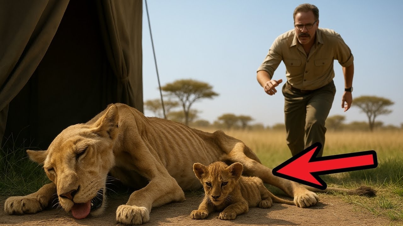 Starving Lioness Carried Her Dying Cub to a Human Camp and Collapsed