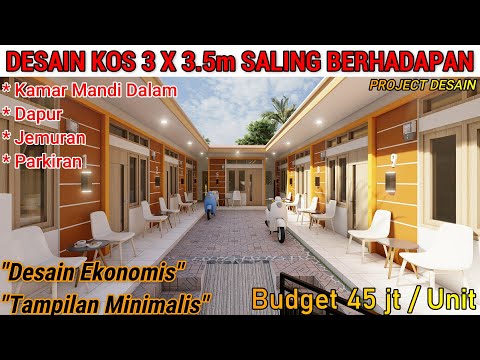 DESAIN KOS KOSAN 3 X 3.5 M SALING BERHADAPAN || Kamar Mandi Dalam, Dapur Umum, T. Jemuran