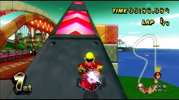 (mkwii custom character and track) GCN Mushroom Bridge + Electric Mario on The Hovercraft