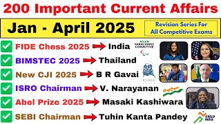 Top 200 Current Affairs MCQs 2025 (Jan–Apr) | Last 4 Months Updates for All Competitive Exams