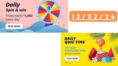 Daily Quiz Time Amazon 13 February 2023 || Daily Spin & Win Amazon || Amazon Daily Quiz Time || APay
