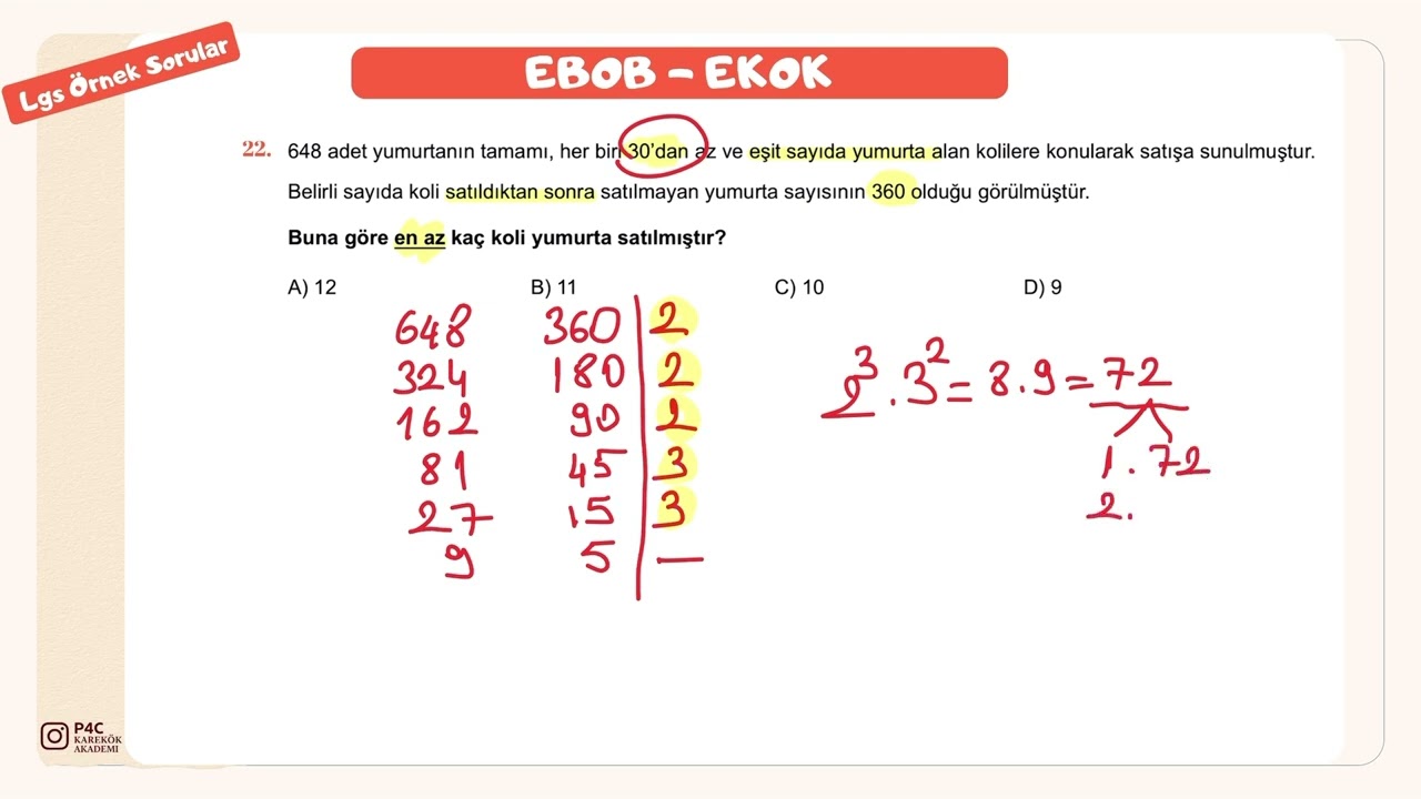 確認(⁎ᴗ͈ˬᴗ͈⁎) 8. Sınıf EBOB - EKOK LGS Örnek Soru - YouTube