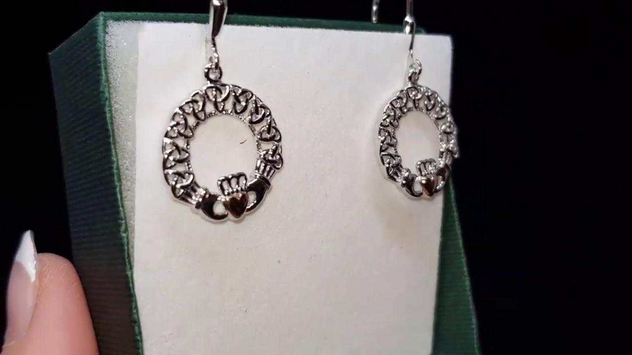 Sterling Silver Open Claddagh & Trinity Knot Celtic Weave Earrings - YouTube