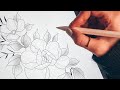 Easy technique for fineline tattoo stencil  floral tattoo design ipad timelapse