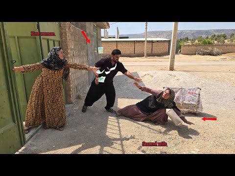 The husband kicked his second wife out of the house because she was fighting with his first wife.