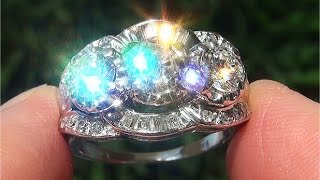 Estate VS2/G Natural Diamond 3 Stone Past Present Future 14k White Gold Anniversary Ring - C890