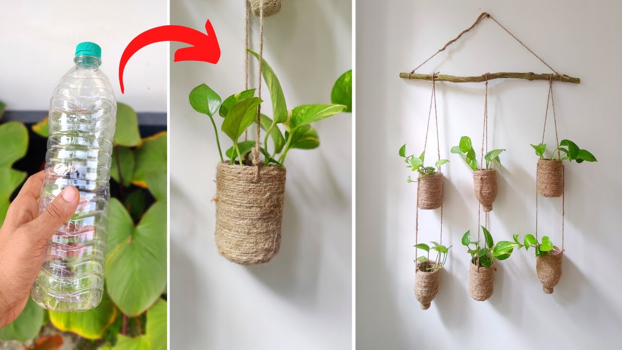 How to make simple and easy hanging indoor pot using plastic bottles | DIY  hanging indoor pot
