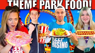 ONLY eating THEME PARK FOOD for 24HRS!!! 🍩🍔🍿 Food challenge